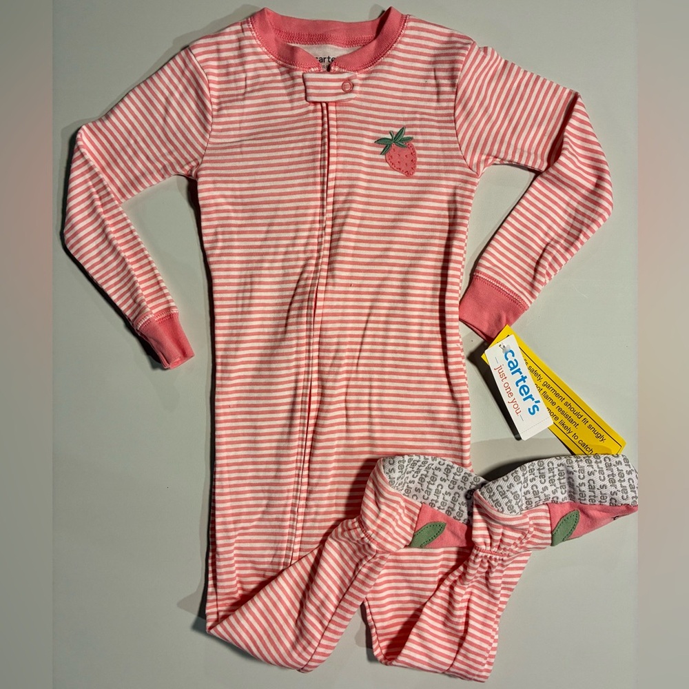 Carter's Pink & White Striped Strawberry Footed Pajamas